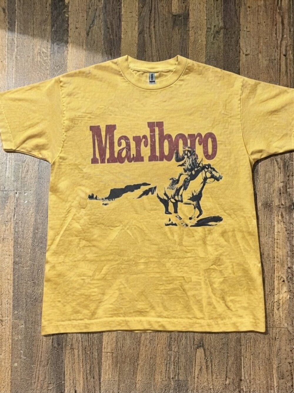 Marlboro Cowboy Graphic Tee Yellow Reprinted T-Shirt